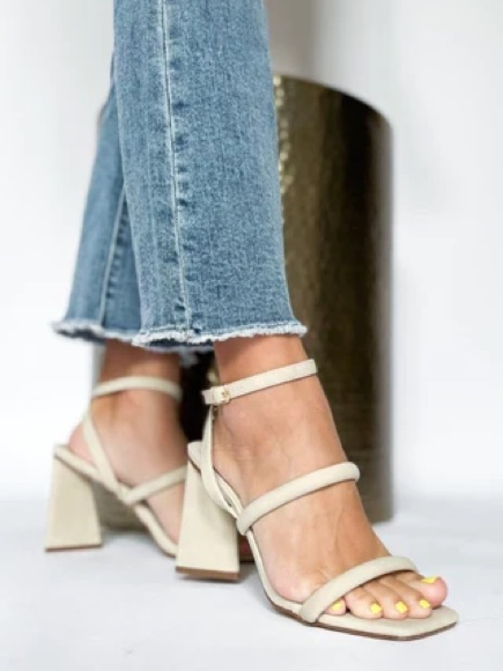 Shu Shop Evangeline Cream Faux Suede Strappy Block Heel Heeled Sandals New